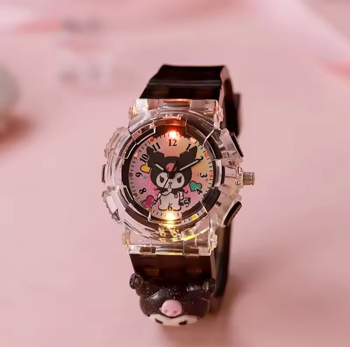 ساعت مچی کرومی چراغدار بهمراه پیکسل کرومی روی بند